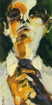Selbstbildnis mit Schlips (1986), Öl auf Lwd., 60 x 30 cm