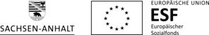 Grafik in Schwarz-Weiß mit Landeswappen Sachsen-Anhalt und EU Flagge weist auf Förderung hin