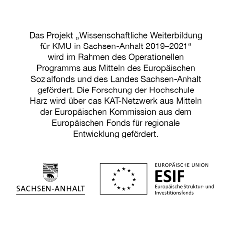 Logos von EU und Sachsen-Anhalt auf weißem Hintergrund mit Texthinweis